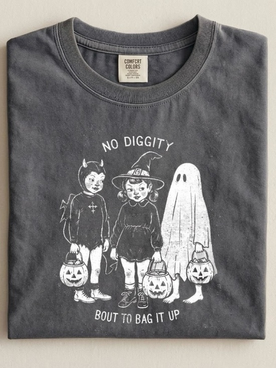 Comfort Colors Tops - Comfort Colors No Diggity Halloween Tee -Ghost Witch Pumpkin Retro Spooky Season